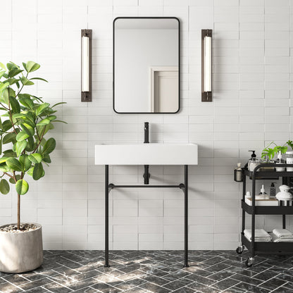 30" Rectangular Console Bathroom Sink, Single Faucet Hole