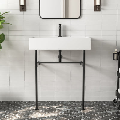 30" Rectangular Console Bathroom Sink, Single Faucet Hole