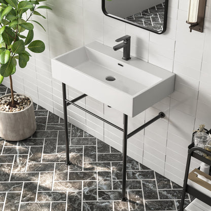 30" Rectangular Console Bathroom Sink, Single Faucet Hole