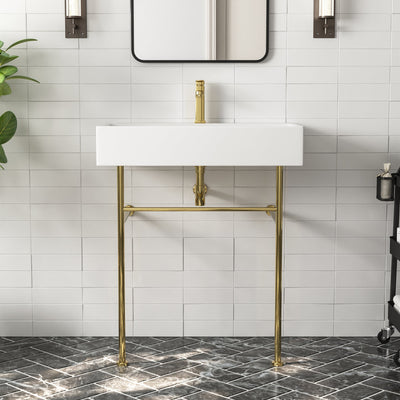 30" Rectangular Console Bathroom Sink, Single Faucet Hole