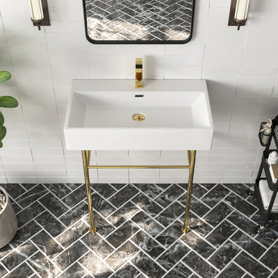 30" Rectangular Console Bathroom Sink, Single Faucet Hole