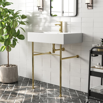 30" Rectangular Console Bathroom Sink, Single Faucet Hole