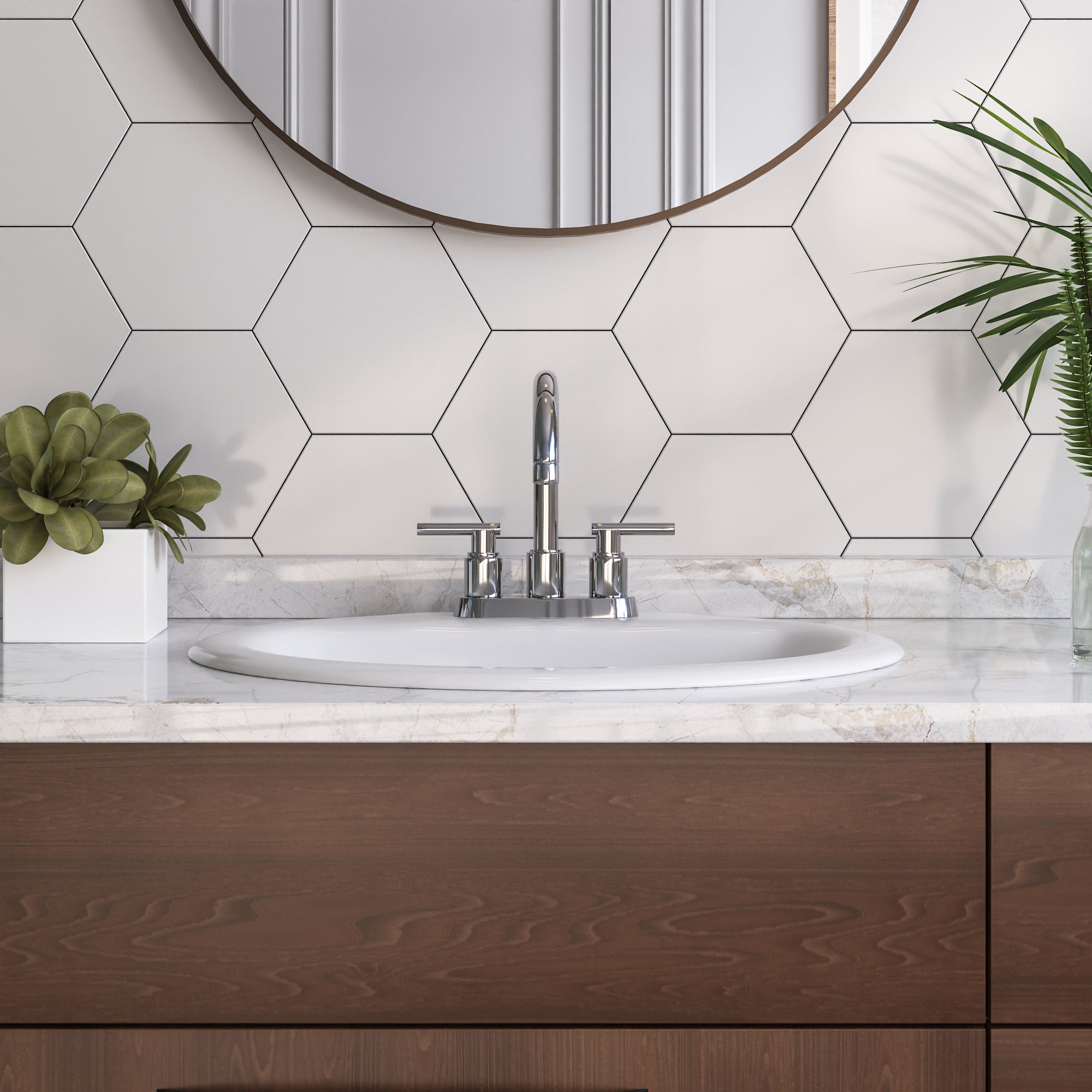 16.94" Round Drop-in Bathroom Sink, Overflow Hole