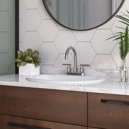 16.94" Round Drop-in Bathroom Sink, Overflow Hole