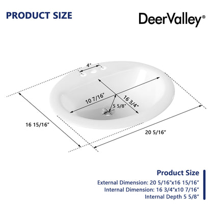 16.94" Round Drop-in Bathroom Sink, Overflow Hole