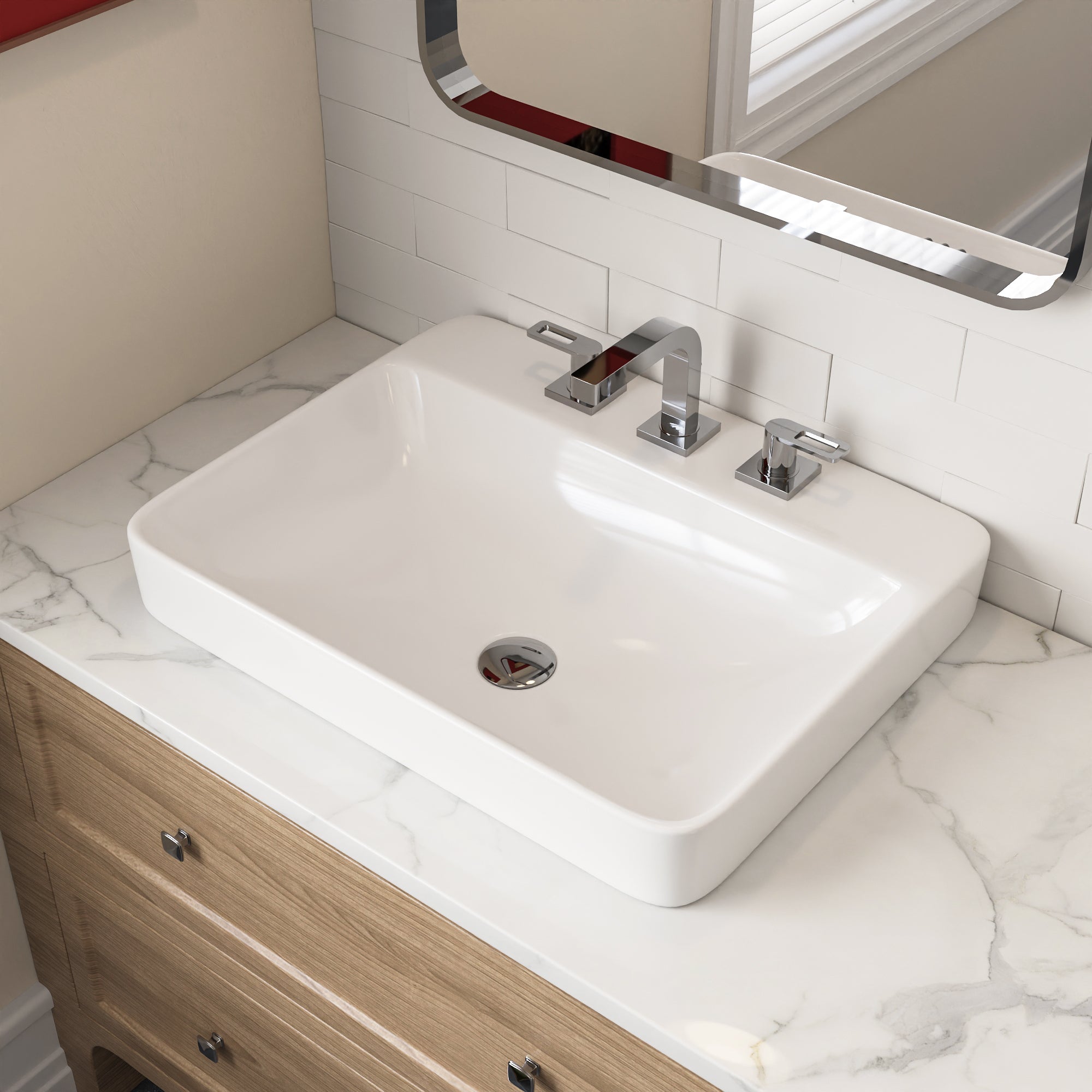 18.9" Rectangular Drop-in Bathroom Sink, Overflow Hole