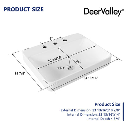 18.9" Rectangular Drop-in Bathroom Sink, Overflow Hole