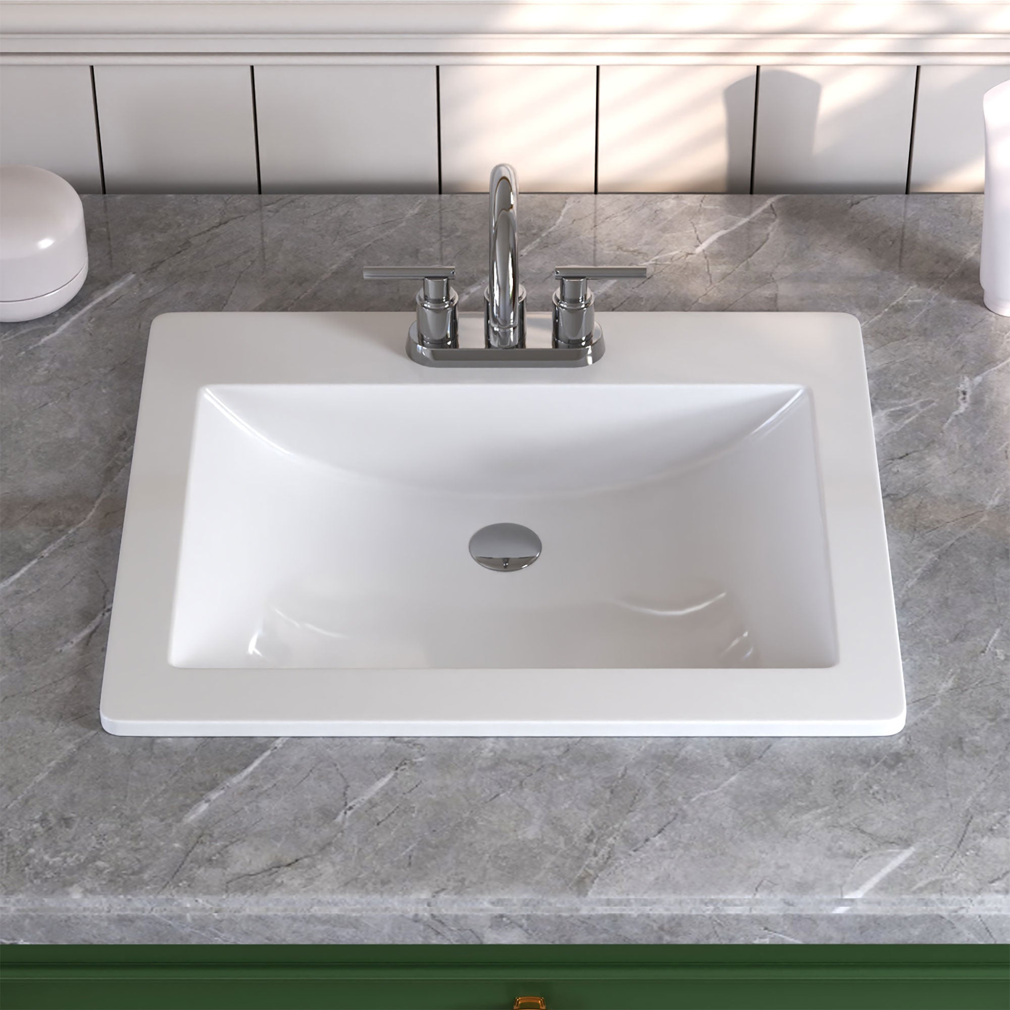 17.72" Rectangular Drop-in Bathroom Sink, Overflow Hole