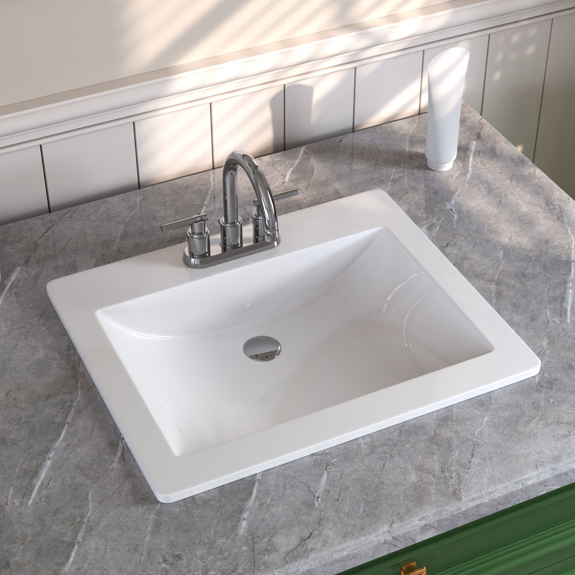 17.72" Rectangular Drop-in Bathroom Sink, Overflow Hole