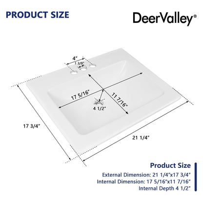 17.72" Rectangular Drop-in Bathroom Sink, Overflow Hole