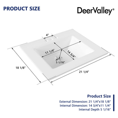 18.12" Rectangular Drop-in Bathroom Sink, Overflow Hole