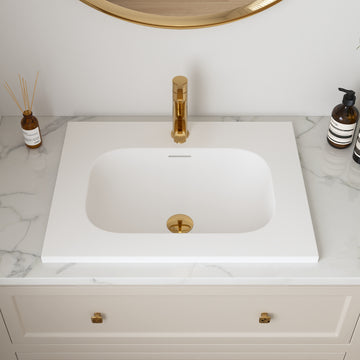 23 5/8" x 18 1/8" White Rectangular Acrylic Drop-in Bathroom Sink with Overflow and 35mm Faucet Hole