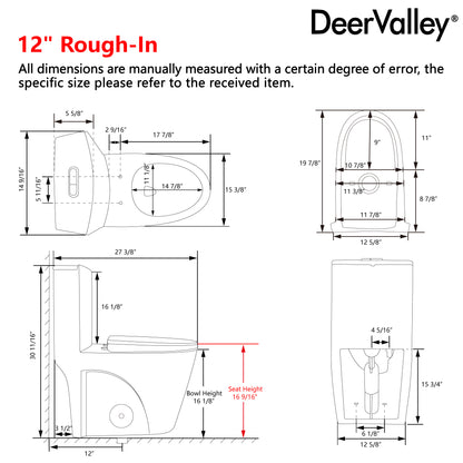 DeerValley DV-1F0027 One-piece Toilets Fan Shape Seamless Anti-Bacterial Quiet Comfort
