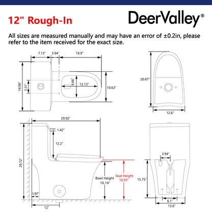 One-Piece Elongated Toilet, Dual-Flush Glazed Surface with Multiple Types