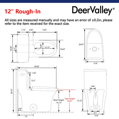 One-Piece Elongated Toilet, Dual-Flush Glazed Surface with Multiple Types