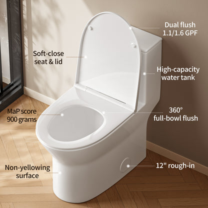 DeerValley DV-1F0250 One-Piece Toilet Soft-Close Seat Skirted Design Dual Flush