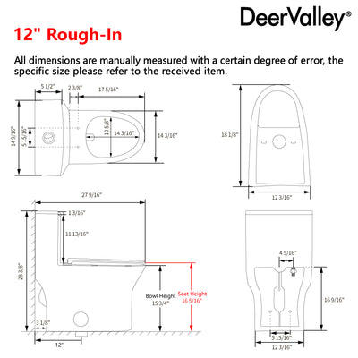DeerValley DV-1F0250 One-Piece Toilet Soft-Close Seat Skirted Design Dual Flush