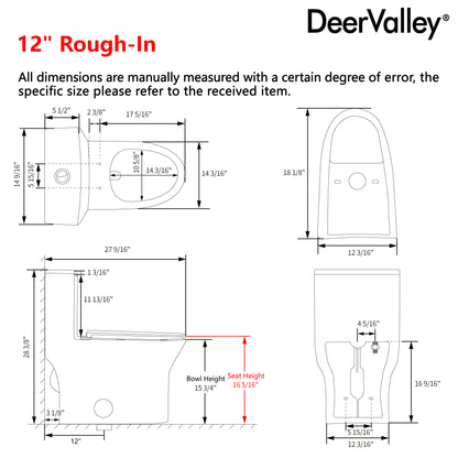 DeerValley DV-1F0250 One-Piece Toilet Soft-Close Seat Skirted Design Dual Flush