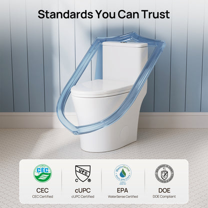 DeerValley DV-1F0369 Compact One-Piece Toilet for Small Bathrooms, Rimless Bowl Modern Elongated Toilet with Powerful Dual Flush, Soft-Close Seat, 12" Rough-In, High-Efficiency, Space-Saving & Quiet White Design, DV-1F0369