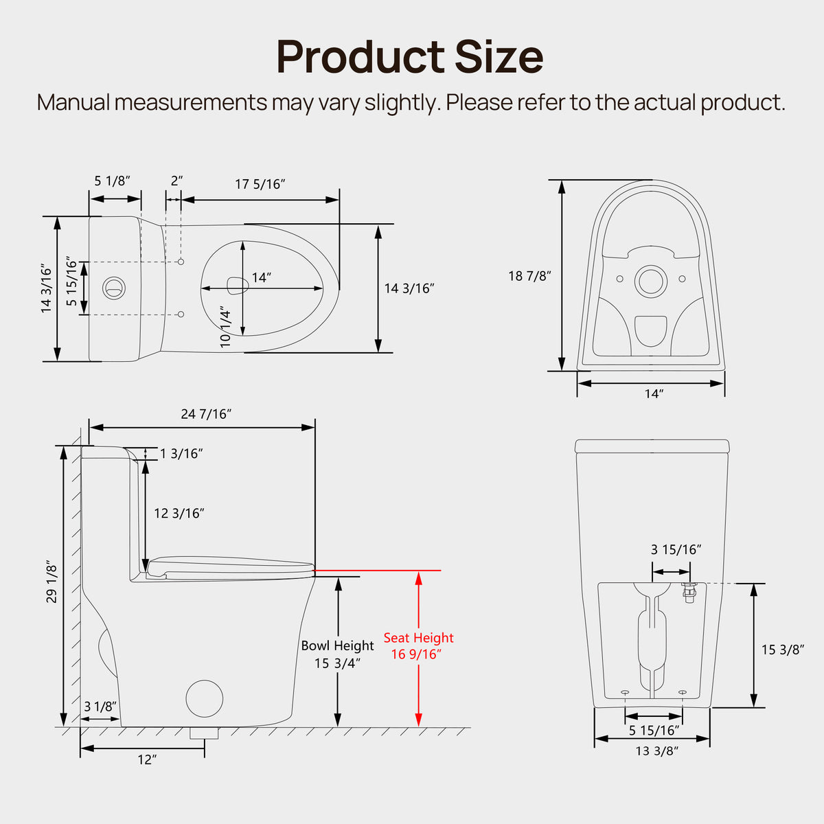 DeerValley DV-1F0369 Compact One-Piece Toilet for Small Bathrooms, Rimless Bowl Modern Elongated Toilet with Powerful Dual Flush, Soft-Close Seat, 12" Rough-In, High-Efficiency, Space-Saving & Quiet White Design, DV-1F0369