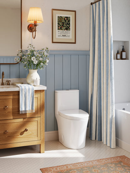 DeerValley DV-1F0369 Compact One-Piece Toilet for Small Bathrooms, Rimless Bowl Modern Elongated Toilet with Powerful Dual Flush, Soft-Close Seat, 12" Rough-In, High-Efficiency, Space-Saving & Quiet White Design, DV-1F0369