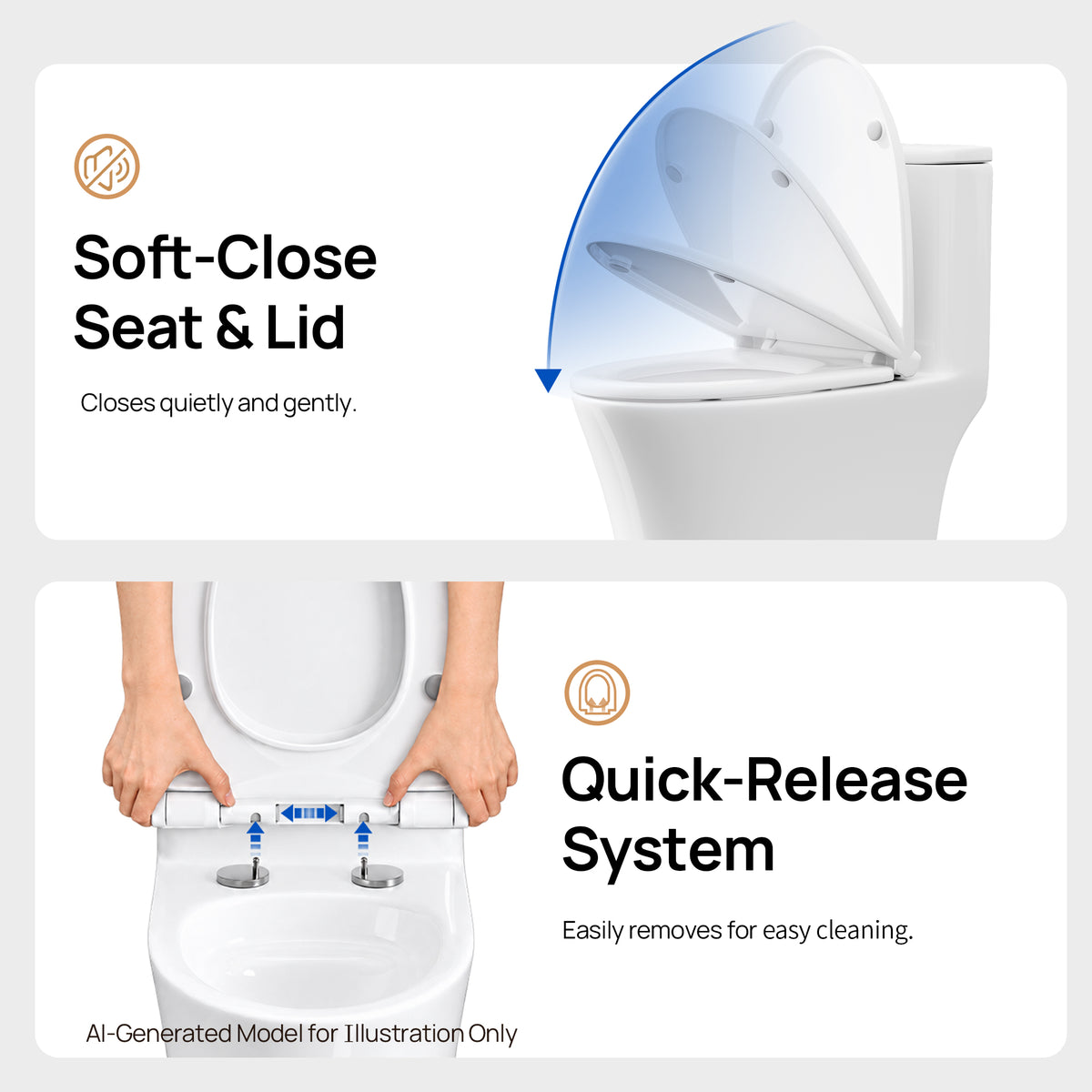 DeerValley DV-1F0369 Compact One-Piece Toilet for Small Bathrooms, Rimless Bowl Modern Elongated Toilet with Powerful Dual Flush, Soft-Close Seat, 12" Rough-In, High-Efficiency, Space-Saving & Quiet White Design, DV-1F0369