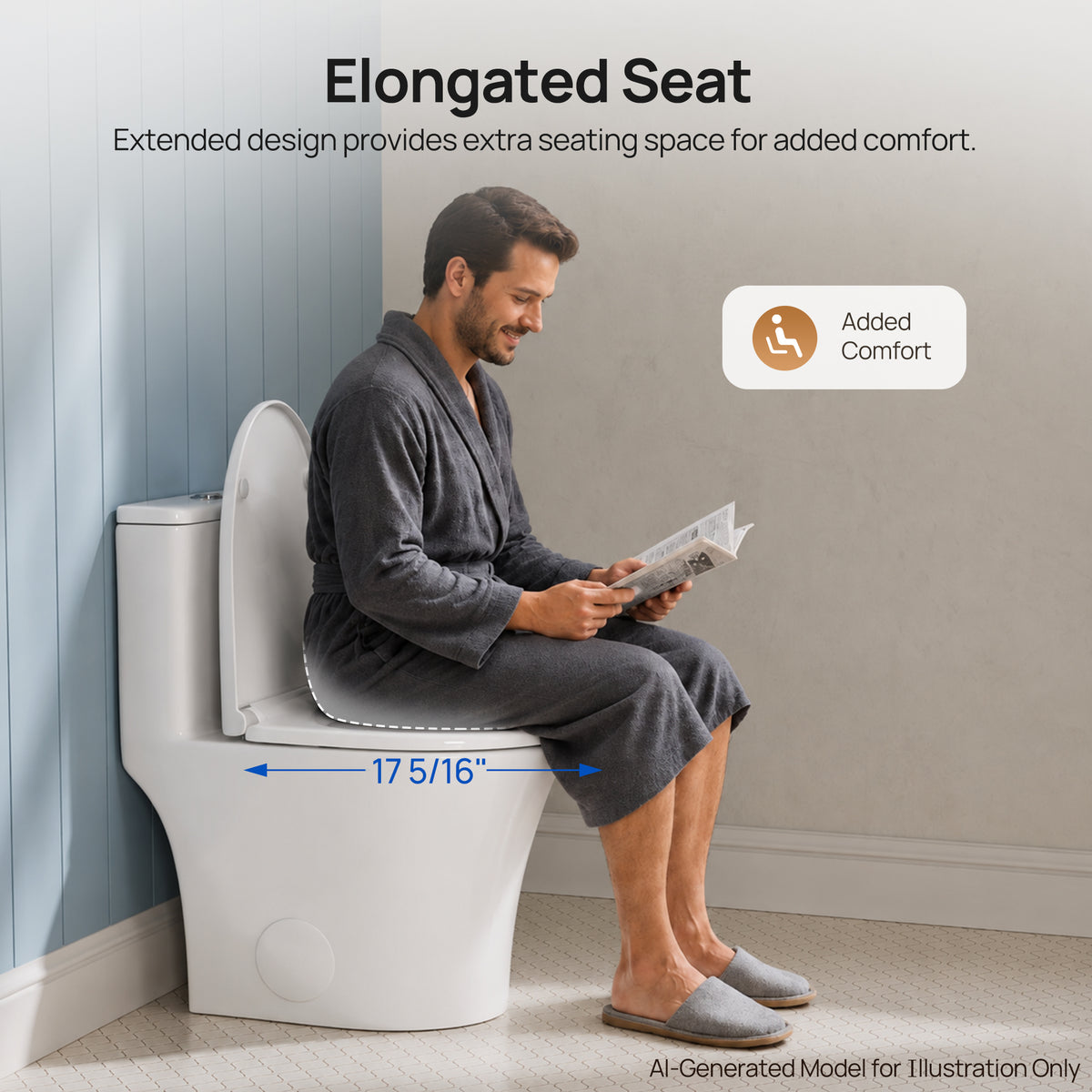 DeerValley DV-1F0369 Compact One-Piece Toilet for Small Bathrooms, Rimless Bowl Modern Elongated Toilet with Powerful Dual Flush, Soft-Close Seat, 12" Rough-In, High-Efficiency, Space-Saving & Quiet White Design, DV-1F0369