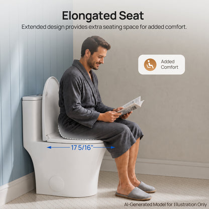 DeerValley DV-1F0369 Compact One-Piece Toilet for Small Bathrooms, Rimless Bowl Modern Elongated Toilet with Powerful Dual Flush, Soft-Close Seat, 12" Rough-In, High-Efficiency, Space-Saving & Quiet White Design, DV-1F0369