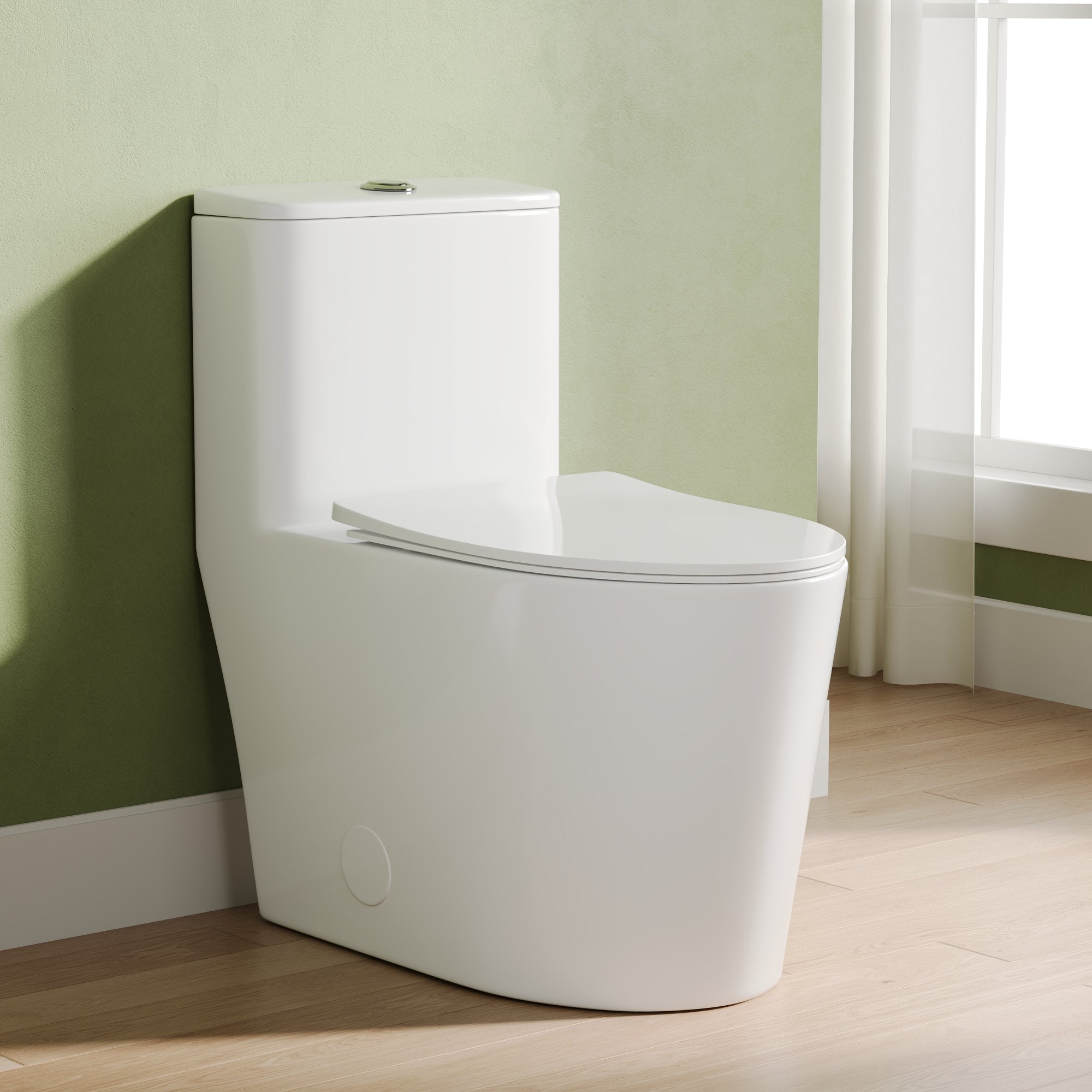 DeerValley Elongated One-Piece Toilet, 1.1/1.6 GPF Dual Flush, White Modern Skirted Toilet with Soft-Close Seat (Seat Included)
