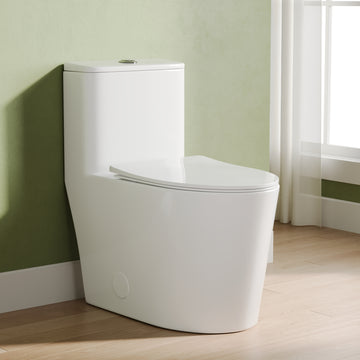 DeerValley Elongated One-Piece Toilet, 1.1/1.6 GPF Dual Flush, White Modern Skirted Toilet with Soft-Close Seat (Seat Included)