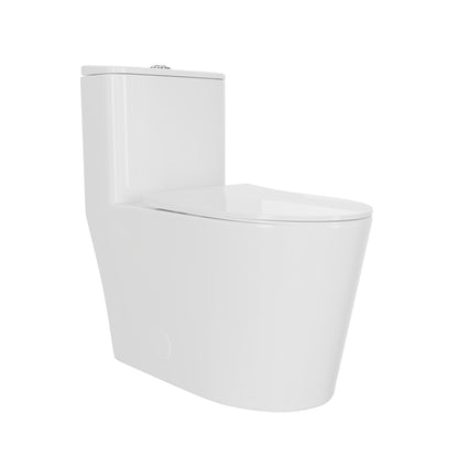 DeerValley Elongated One-Piece Toilet, 1.1/1.6 GPF Dual Flush, White Modern Skirted Toilet with Soft-Close Seat (Seat Included)