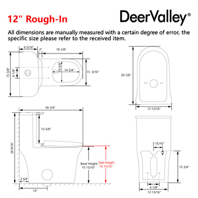 DeerValley DV-1F0385 Elongated One-Piece Toilet, 1.1/1.6?GPF Dual Flush, White Modern Skirted Toilet with Soft-Close Seat (Seat Included)