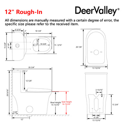 DeerValley DV-1F0385 Elongated One-Piece Toilet, 1.1/1.6 GPF Dual Flush, White Modern Skirted Toilet with Soft-Close Seat (Seat Included)