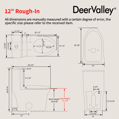 DeerValley One Piece Elongated Toilet, 1/1.28 GPF Dual Flush Rimless Bowl White Toilet with ADA Comfort Seat Height (Seat Included),DV-1F0437