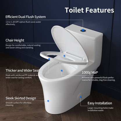 DeerValley DV-1F0437 One Piece Elongated Toilet – Dual Flush & Rimless, ADA Height, Seat Included