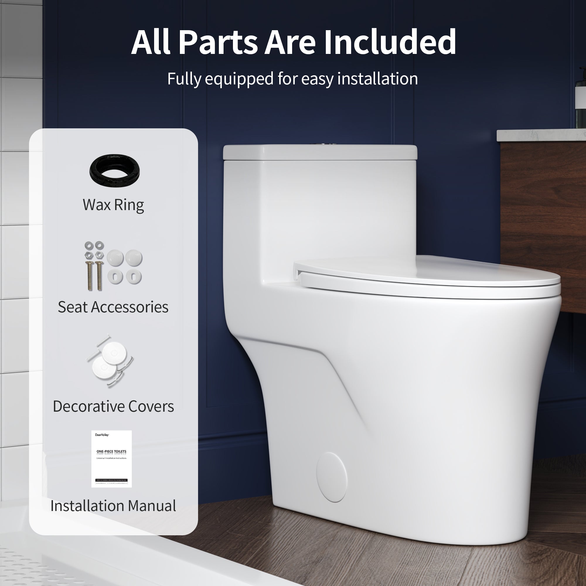 DeerValley DV-1F0437 One Piece Elongated Toilet – Dual Flush & Rimless, ADA Height, Seat Included