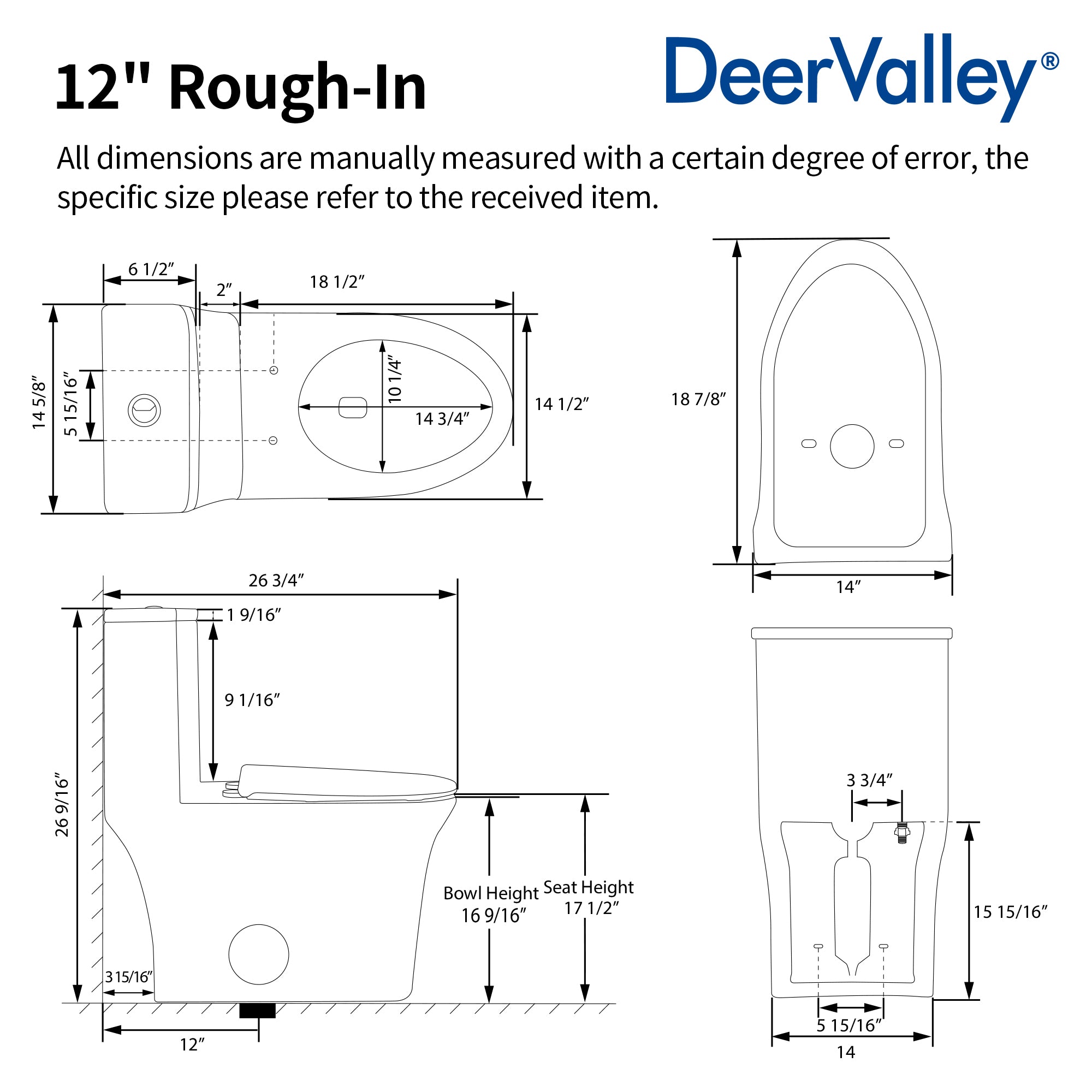 DeerValley DV-1F0437 One Piece Elongated Toilet – Dual Flush & Rimless, ADA Height, Seat Included