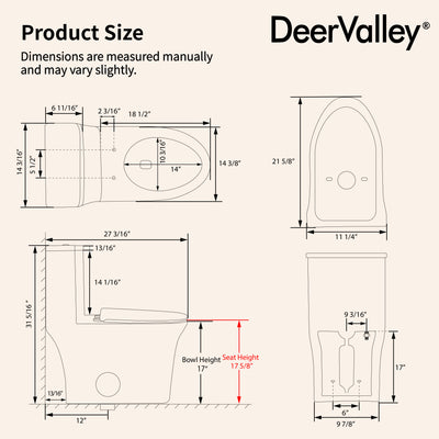 DeerValley DV-1F0470 One-Piece Toilet, Self-Cleaning Glaze & Dual Flush System