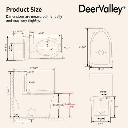 DeerValley DV-1F0470 One-Piece Toilet, Self-Cleaning Glaze & Dual Flush System