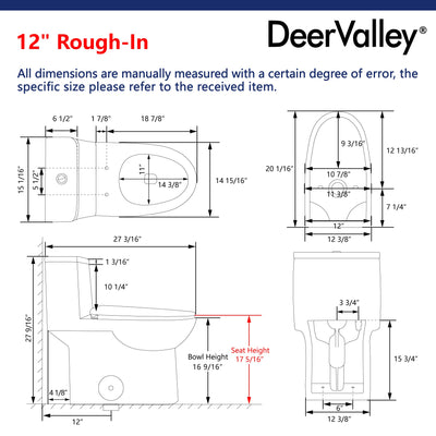 Deervalley DV-1F52677 One-Piece Elongated Toilet, Dual-Flush Full-Size with Multiple Colors