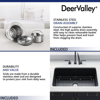 DeerValley Bath DeerValley DV-1K0016 Glen Rectangle Fireclay 31.89" L x 19.09" W Farmhouse Kitchen Sink Kithcen Sink