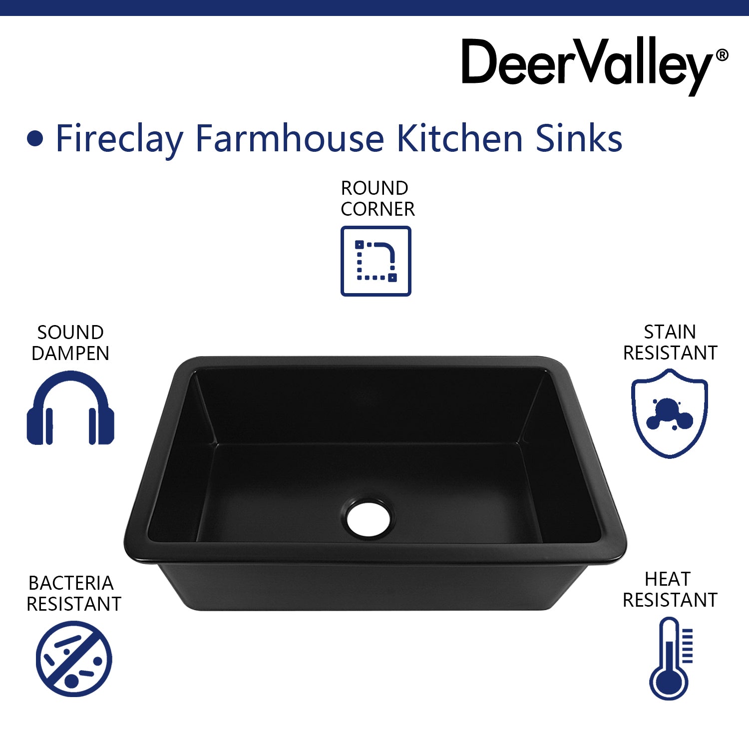 DeerValley Bath DeerValley DV-1K0016 Glen Rectangle Fireclay 31.89" L x 19.09" W Farmhouse Kitchen Sink Kithcen Sink