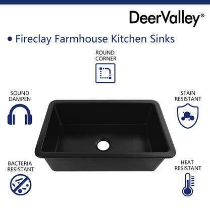 DeerValley Bath DeerValley DV-1K0016 Glen Rectangle Fireclay 31.89" L x 19.09" W Farmhouse Kitchen Sink Kithcen Sink