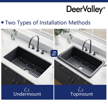 DeerValley Bath DeerValley DV-1K0016 Glen Rectangle Fireclay 31.89" L x 19.09" W Farmhouse Kitchen Sink Kithcen Sink