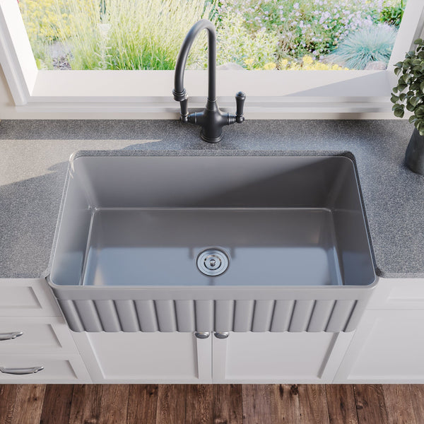 DeerValley Solstice Fireclay 33" L x 18" W Farmhouse Kitchen Sink DV-1K502/0038