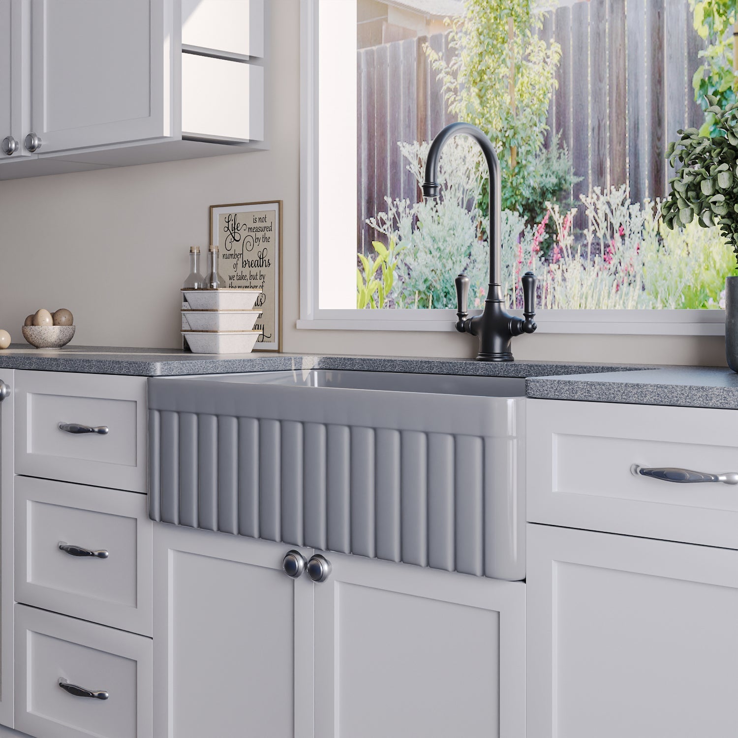 SOLSTICE 33" L x 18" W Rectangular Farmhouse Kitchen Sink, Easy-Cleaning With Multiple Colors