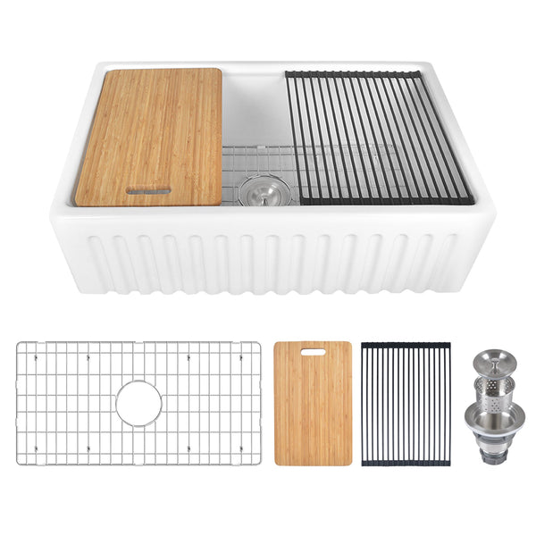 DV-1K0065 33" L X 20" W Rectangular Workstation Farmhouse Kitchen Sink, Easy-Cleaning