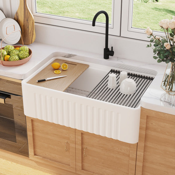 DV-1K0065 33" L X 20" W Rectangular Workstation Farmhouse Kitchen Sink, Easy-Cleaning