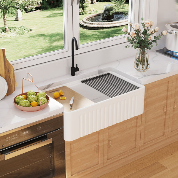 DV-1K0065 33" L X 20" W Rectangular Workstation Farmhouse Kitchen Sink, Easy-Cleaning