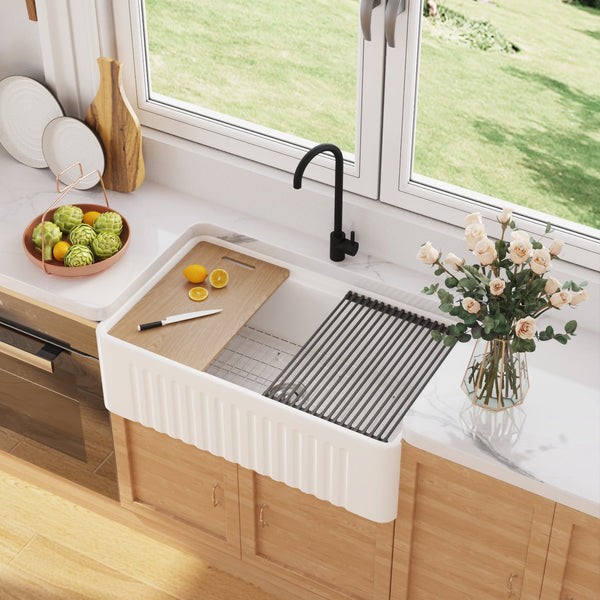 DV-1K0065 33" L X 20" W Rectangular Workstation Farmhouse Kitchen Sink, Easy-Cleaning